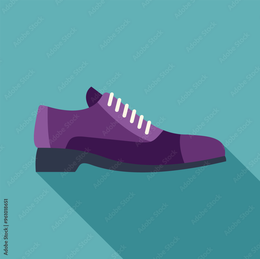 Purple leather shoe with laces is standing on a turquoise background, creating a stylish and minimalist visual Purple leather shoe with laces is standing on a turquoise background, creating a stylish and minimalist visual