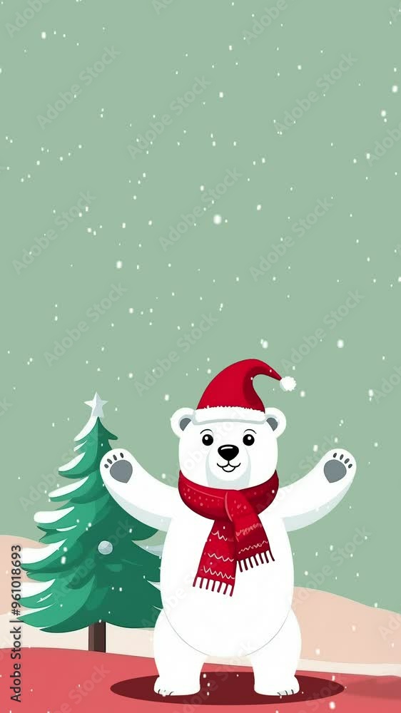 A Polar bear with Christmas hat and wearing a scarf Christmas concept. A Polar bear with Christmas hat and wearing a scarf Christmas concept.