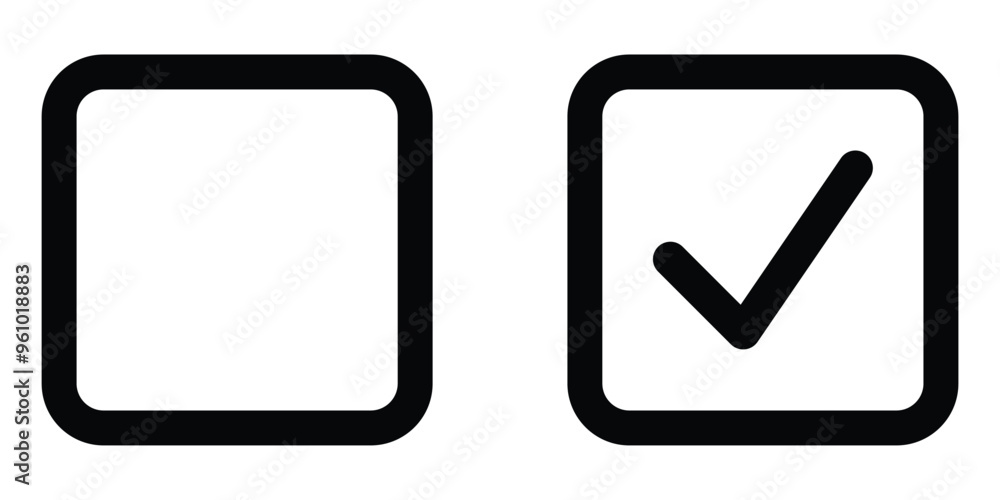 Checkbox with checked and unchecked mark. Blank and checked checkbox icon. Check and uncheck sign symbol. Vector illustration. Checkbox with checked and unchecked mark. Blank and checked checkbox icon. Check and uncheck sign symbol. Vector illustration.