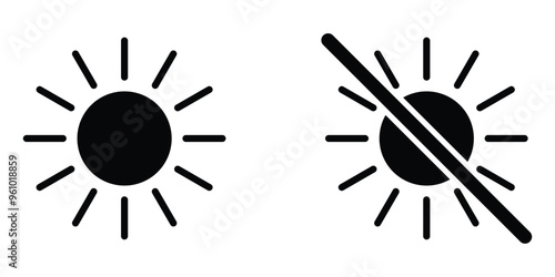 Sun and no sun vector icon set. Flat No sun light pictogram is isolated on a white background.