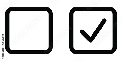 Checkbox with checked and unchecked mark. Blank and checked checkbox icon. Check and uncheck sign symbol. Vector illustration.