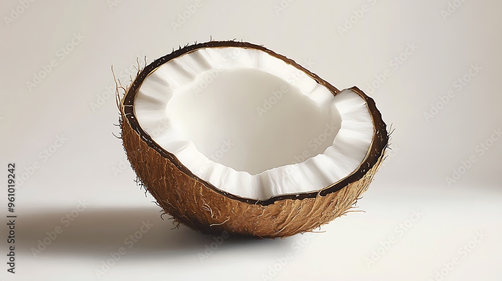 Half Coconut Shell with White Flesh Isolated on White Background Half Coconut Shell with White Flesh Isolated on White Background