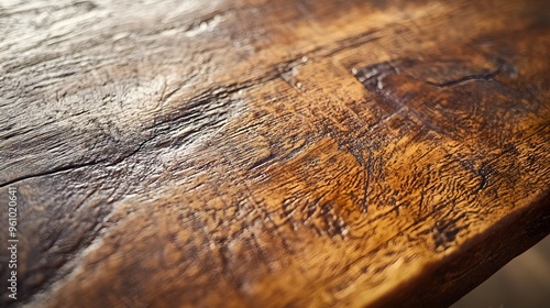 Close-up of a Rough Wooden Surface with Grain and Knots photo