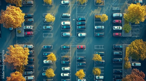 Open car parking lot viewed from above, aerial top view photo