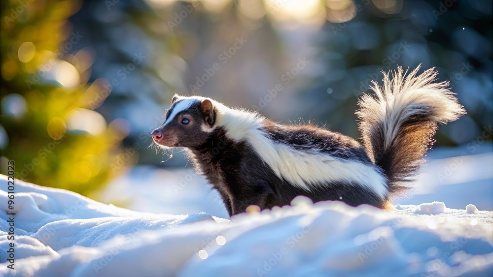 Skunk exploring snowy landscape in winter wonderland Skunk exploring snowy landscape in winter wonderland