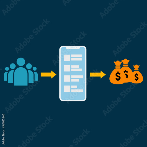 Visualizing Monetize Content with people as viewers, smartphones, and money.