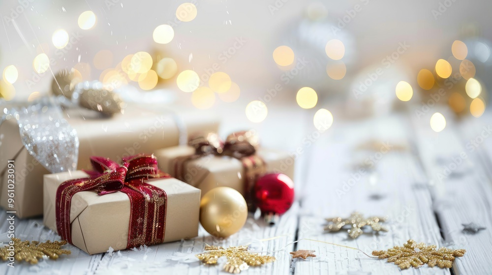 Festive Christmas Gifts with Bokeh Lights Festive Christmas Gifts with Bokeh Lights