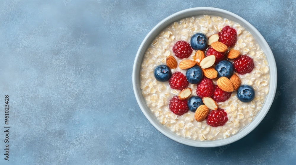 Bowl of Oatmeal with Almonds, Berries, and Honey: Comforting, brain-boosting breakfast Bowl of Oatmeal with Almonds, Berries, and Honey: Comforting, brain-boosting breakfast