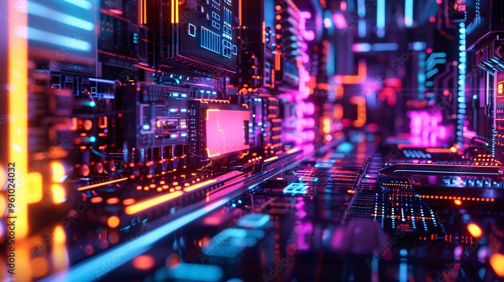 Obraz premium Futuristic Neon Cityscape