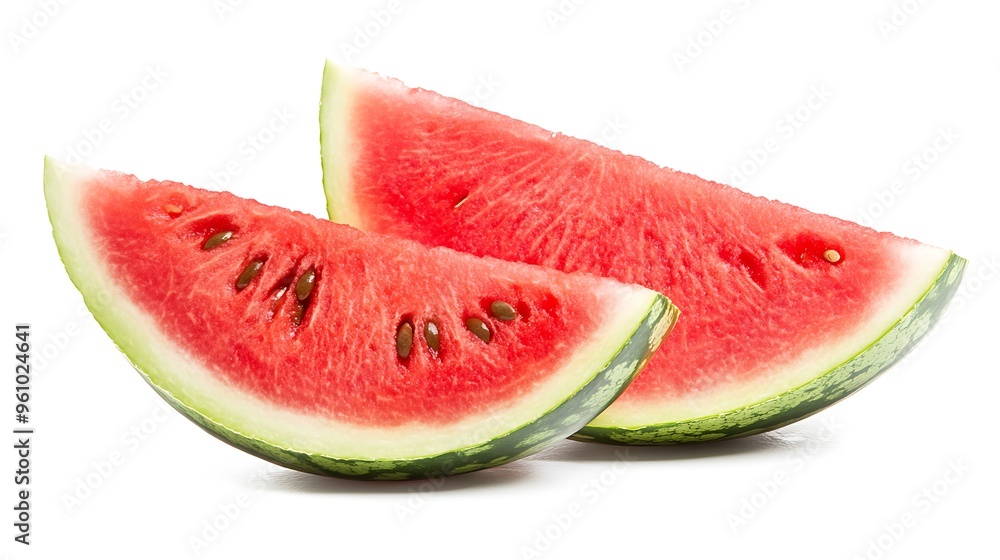 Fresh Red Watermelon Slices Isolated on White Background Fresh Red Watermelon Slices Isolated on White Background
