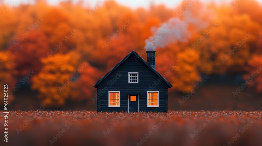 A cozy farmhouse with smoke rising from the chimney, surrounded by autumn foliage, warm light from inside, Realism, Warm tones A cozy farmhouse with smoke rising from the chimney, surrounded by autumn foliage, warm light from inside, Realism, Warm tones