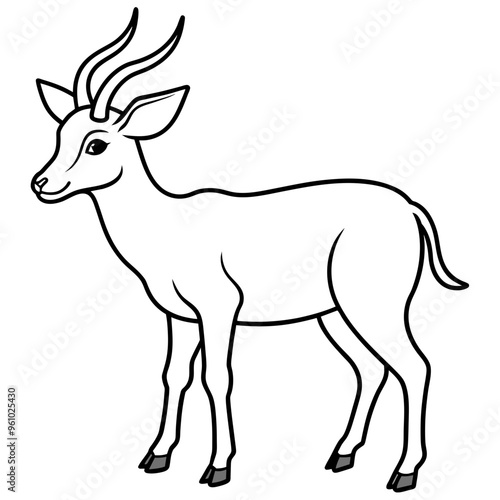 An Antelope. Children's illustration. Simplified, For coloring book