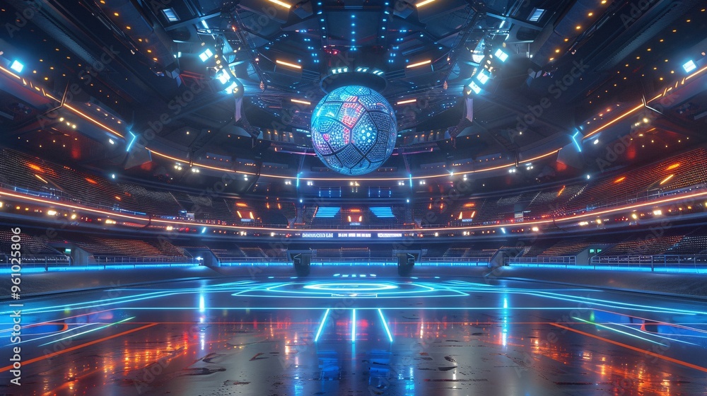 Obraz premium Futuristic Arena with Neon Lights and Disco Ball