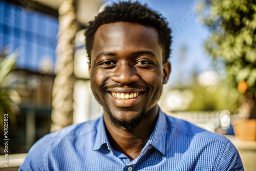 Portrait of young african man with bright smile