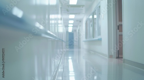 Hospital Corridor with a Door at the End