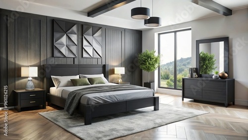 Wallpaper Mural DIY black bedroom furniture in a modern minimalist style with clean lines and geometric shapes Torontodigital.ca