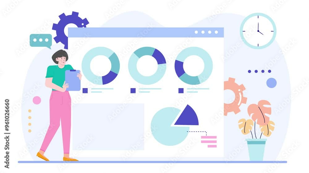 a woman analyzing data visualizations in a digital workspace setting with graphs and charts illustration business animated video a woman analyzing data visualizations in a digital workspace setting with graphs and charts illustration business animated video