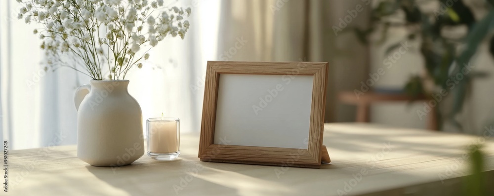 Obraz premium Modern Engraved Personalized Wooden Photo Stand with Sleek Design - 3D Illustration