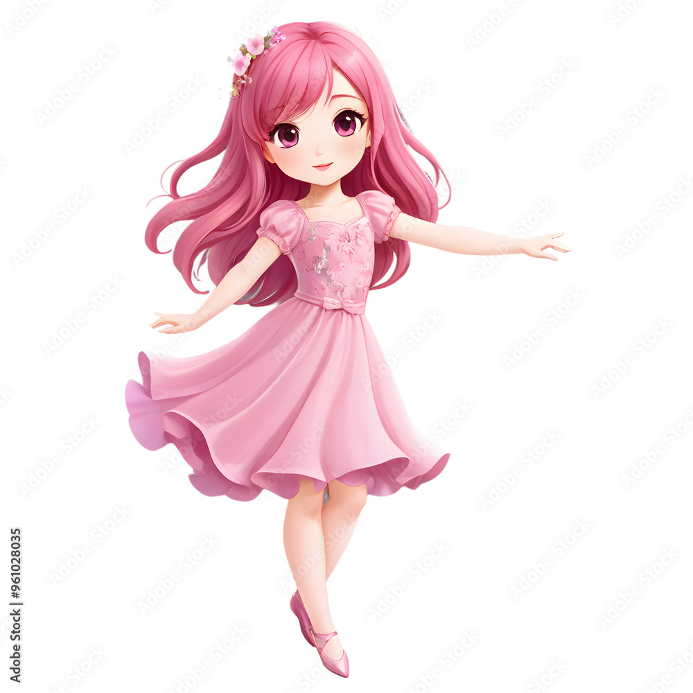 Cute girl cartoon in pink dress Clipart, on transparent background, png, cutout Cute girl cartoon in pink dress Clipart, on transparent background, png, cutout