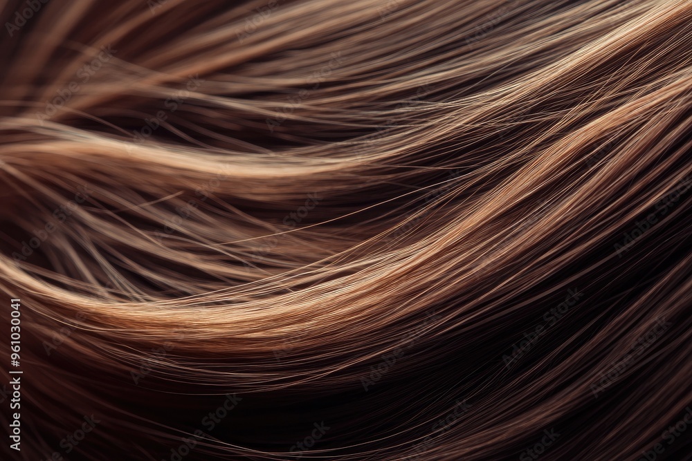 Close-up view of beautiful, flowing hair showcasing rich brown and blonde highlights. Perfect for hair care and beauty themes. Close-up view of beautiful, flowing hair showcasing rich brown and blonde highlights. Perfect for hair care and beauty themes.