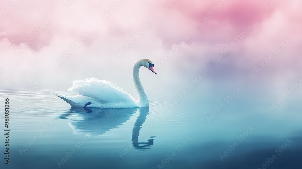 Fototapeta premium Serene Swan: Graceful Elegance in Still Waters