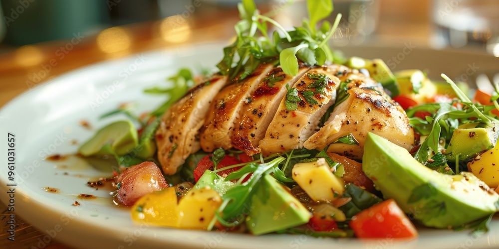 Steamed chicken and avocado salad, cooked to perfection. Steamed chicken and avocado salad, cooked to perfection.