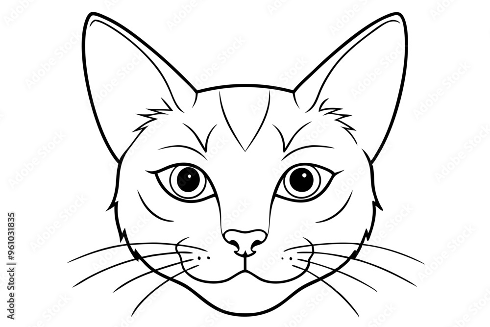 Fototapeta premium Cat head line art vector, cat outline drawing