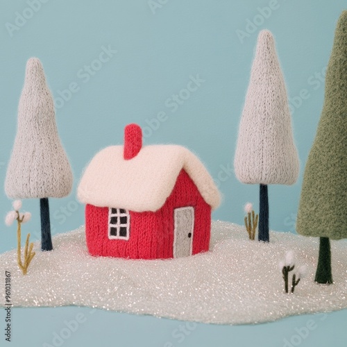 Prairiecore  soft woolly, cottage, made of woolly knit, in a wool and felt world, tinsel and lace, macrolens photo