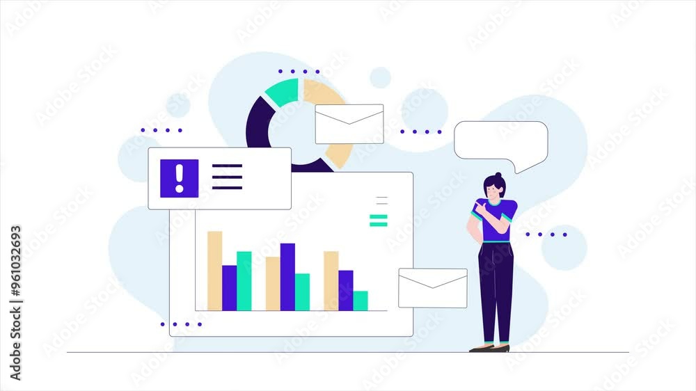 Data analysis with graphs and communication elements illustration illustration business animated video Data analysis with graphs and communication elements illustration illustration business animated video