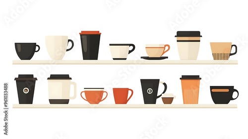 Wallpaper Mural Coffee Cups on Shelf   Different Types and Designs Torontodigital.ca