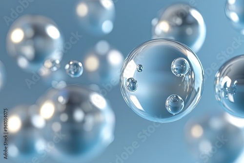 Wallpaper Mural Close-up of shimmering water bubbles floating in a soft blue background, evoking a sense of freshness and clarity. Torontodigital.ca