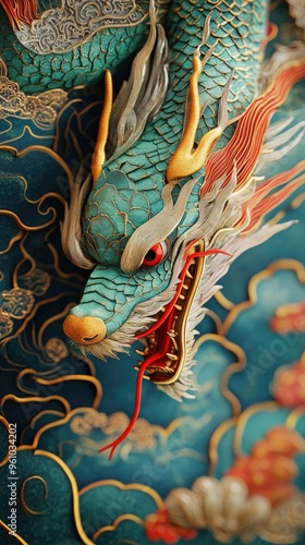 Wallpaper Mural Intricate detail of an ornate dragon figure, showcasing vibrant colors and traditional design in mesmerizing artwork. Torontodigital.ca