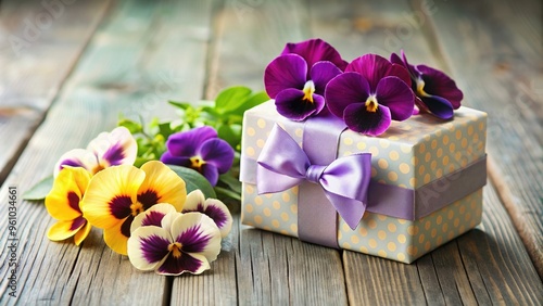 Gift box with elegant pansy flowers , gift, box, pansy, flowers, spring, floral, bouquet, arrangement, beautiful