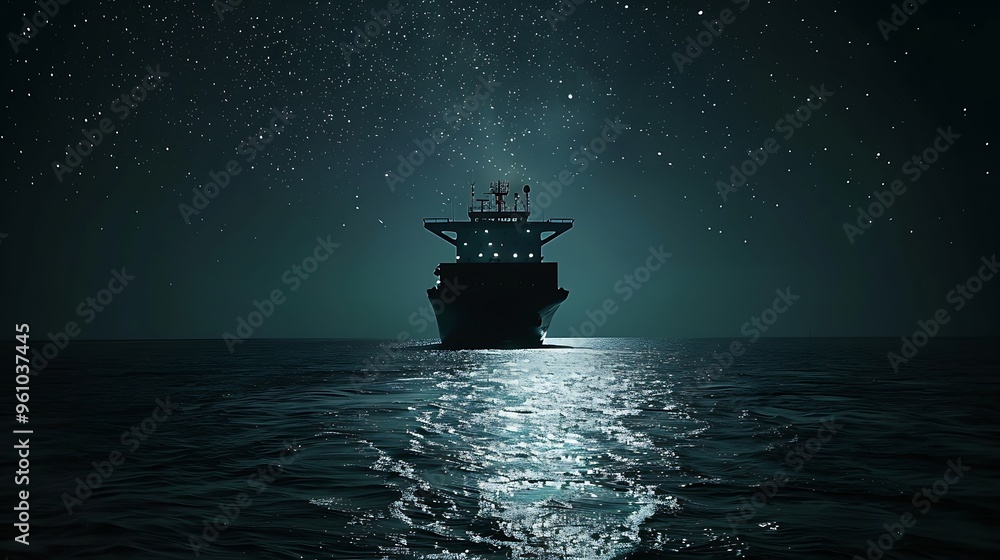 Obraz premium A loaded container cargo ship at night 