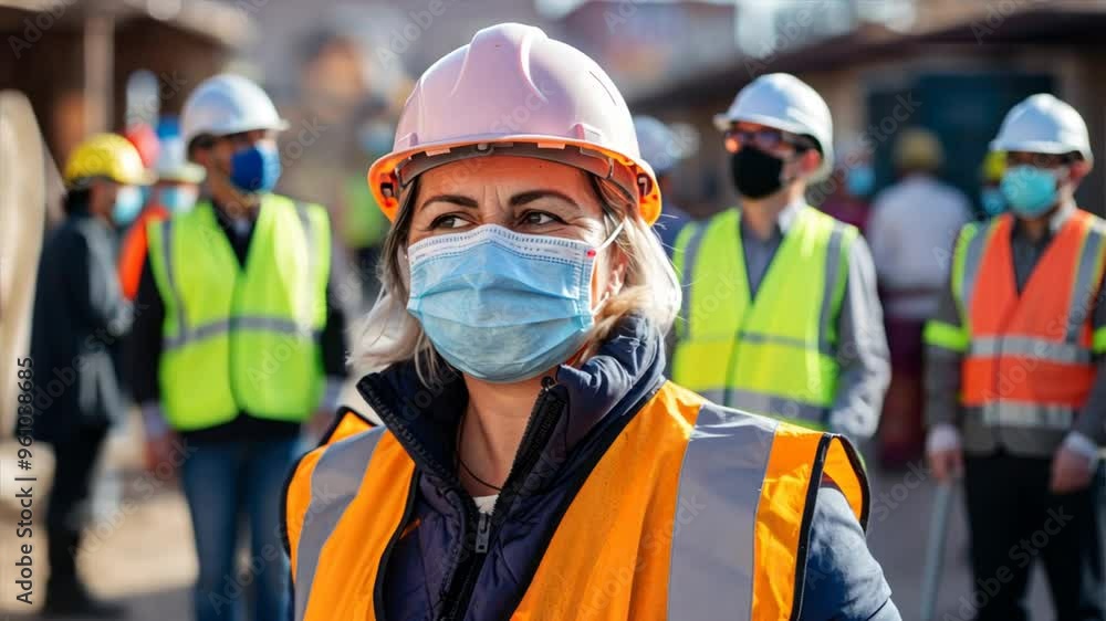 A plump engineer woman in a safety vest holding blueprints A plump engineer woman in a safety vest holding blueprints