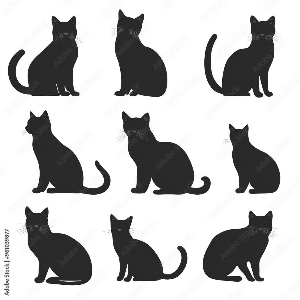 Cat silhouette set animals template illustration on white background Cat silhouette set animals template illustration on white background