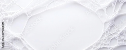 Spider web decoration made of white thread, Halloween prop, isolated on white background photo