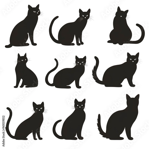 Cat silhouette set animals template illustration on white background