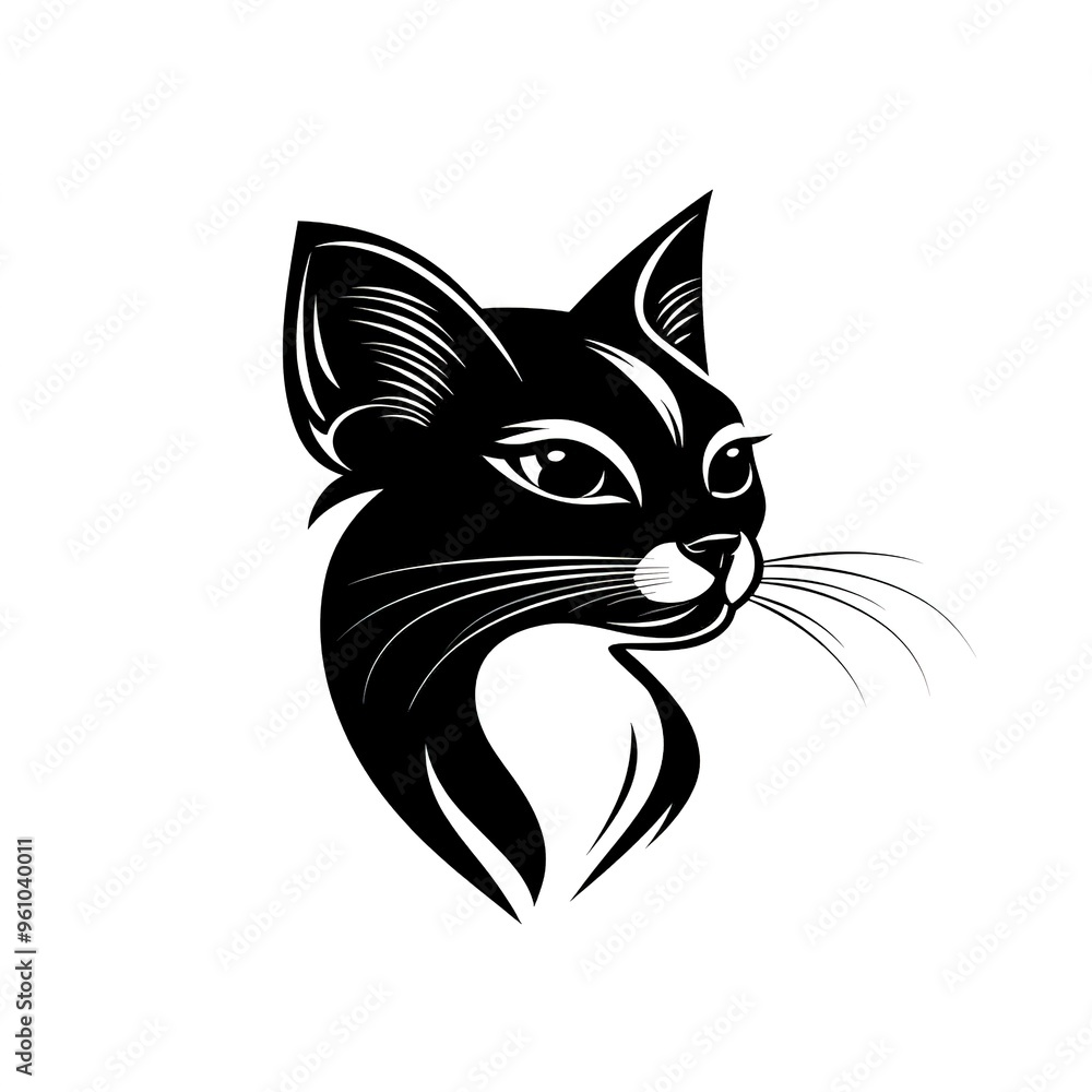 Black and white cat logo design, illustration on white background Black and white cat logo design, illustration on white background