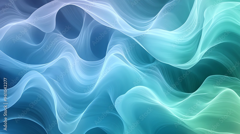 Obraz premium Abstract background with flowing, translucent, turquoise lines.
