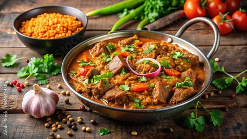 Delicious and spicy mumbar dish with meat and lentils , mumbar, easy recipe, Middle Eastern cuisine, flavorful, tasty photo