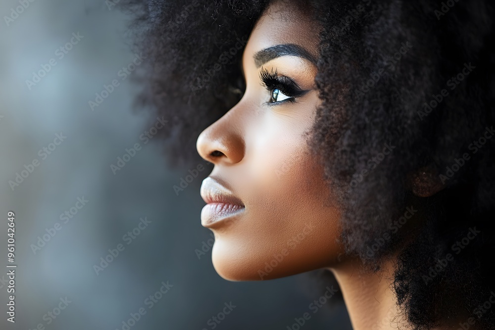 Beautiful Black Woman with Afro Hair Looking Away Beautiful Black Woman with Afro Hair Looking Away