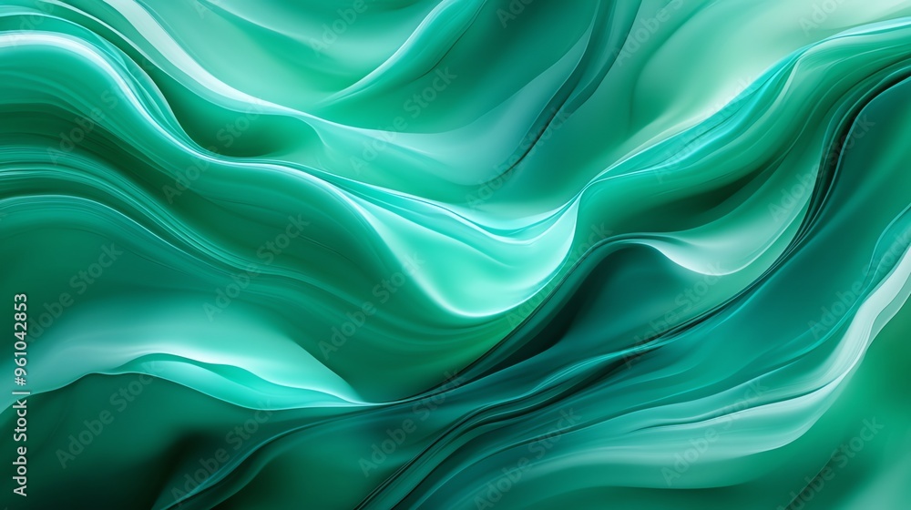 Obraz premium Abstract green background with smooth, flowing waves.