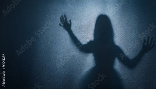 Shadow of scary ghost woman, horror scene, halloween concept background