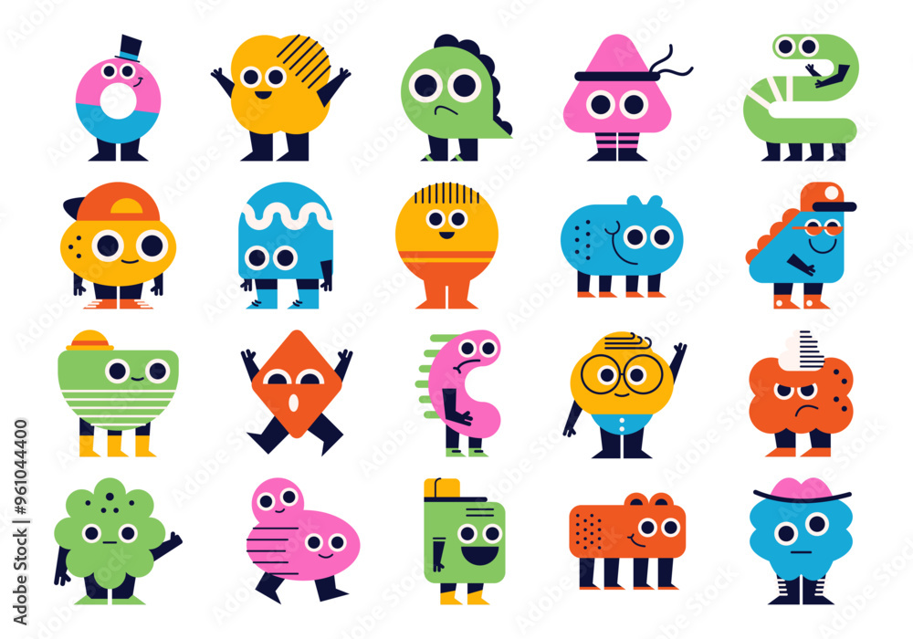 Naklejka premium Abstract Funny Cartoon Character Element Set 