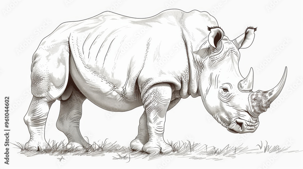 Fototapeta premium A detailed sketch of a white rhinoceros, capturing the texture and features of this majestic animal.