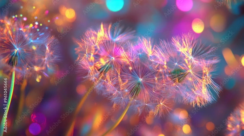 Dandelion Wishes in a Colorful Glow Dandelion Wishes in a Colorful Glow