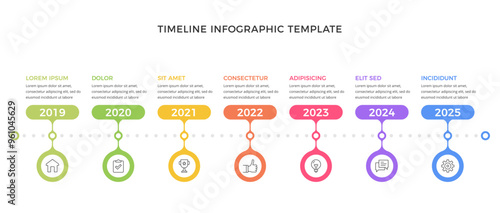 Timeline infographic template with seven parts for events, milestones or years, vector eps10 illustration