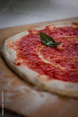 Sourdough Neapolitan Style Pizza, with tomato and sage closup photo