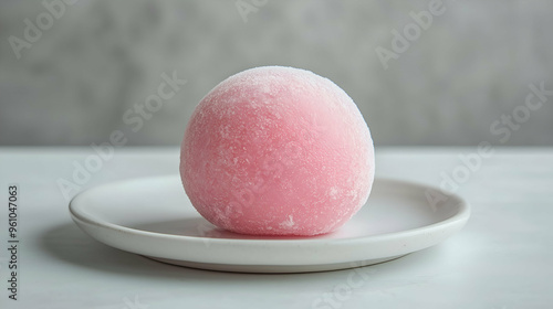 Pink Mochi Ice Cream on White Plate